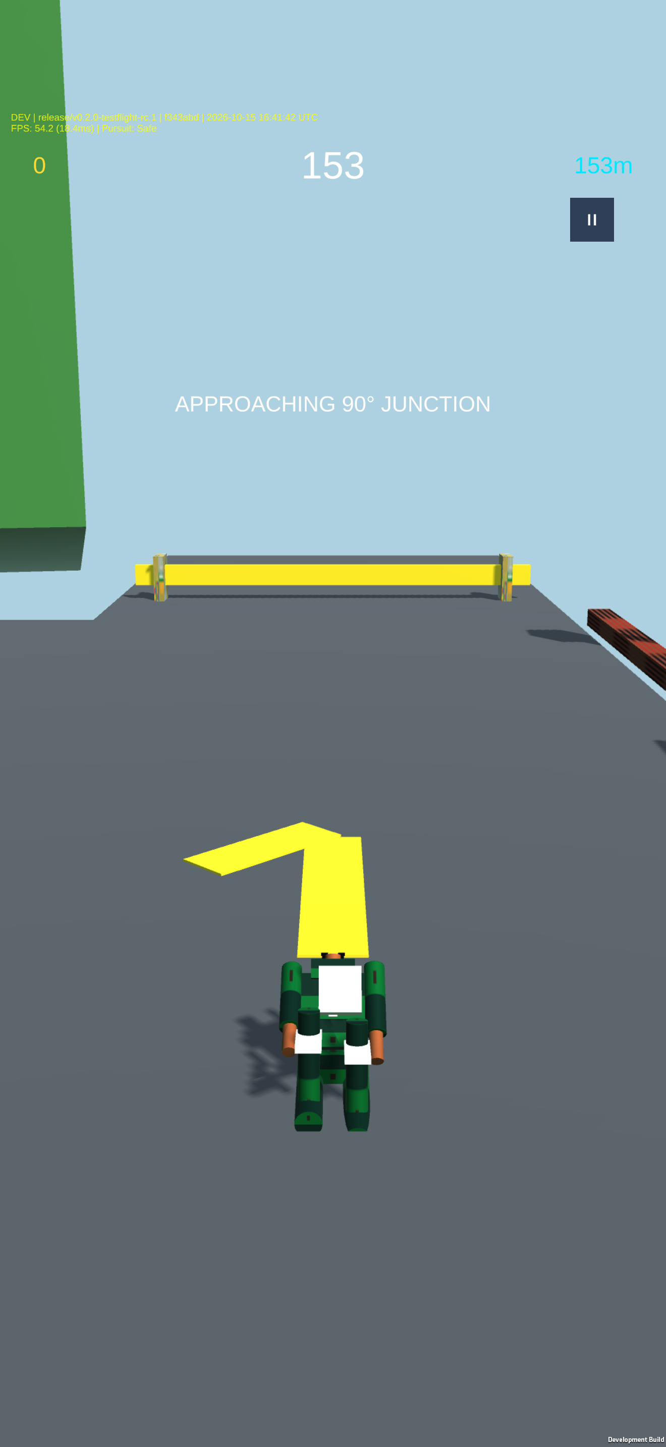 Dhaka Runner 90-degree junction turn prompt showing Turn Left indicator and intersection geometry