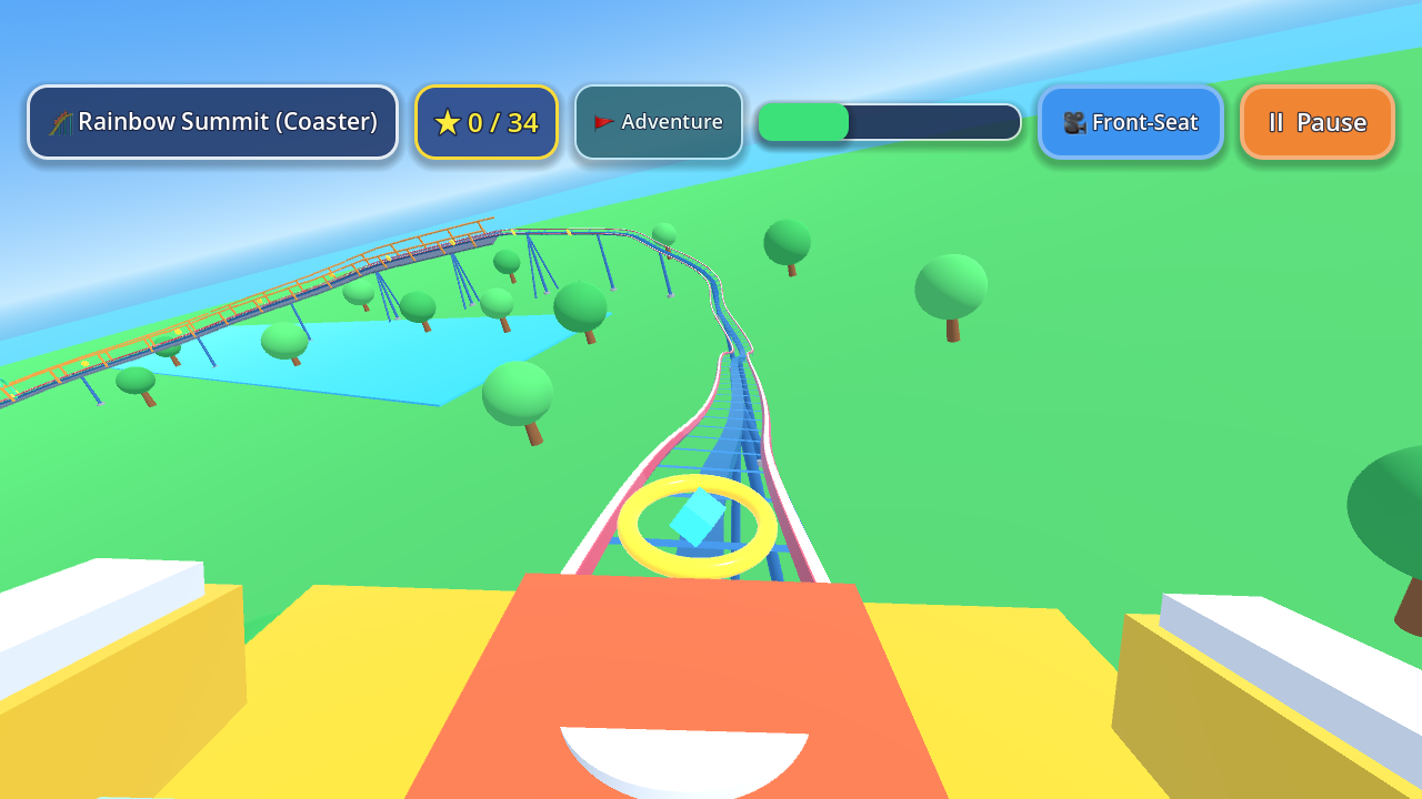 Front-seat 3D roller coaster drop on Rainbow Summit in Roller Coaster Ride: Walletmix