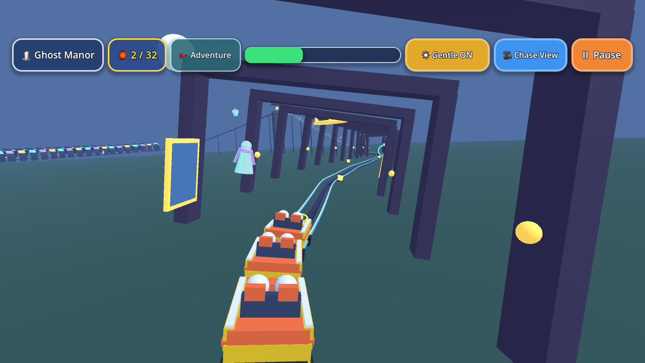 Optional Ghost Manor Haunted Coaster in Gentle Ghosts / Calm & Brighten mode